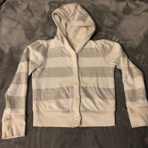 Girls sweater w/buttons,hood, pockets M